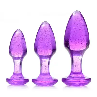 Booty Sparks - Purple Glitter Gem Set. Zestaw treningowy akrylowych, fioletowych korków analnych