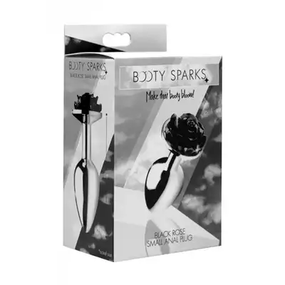 Booty Sparks - Black Rose S. Srebrny plug analny z czarną różą. 