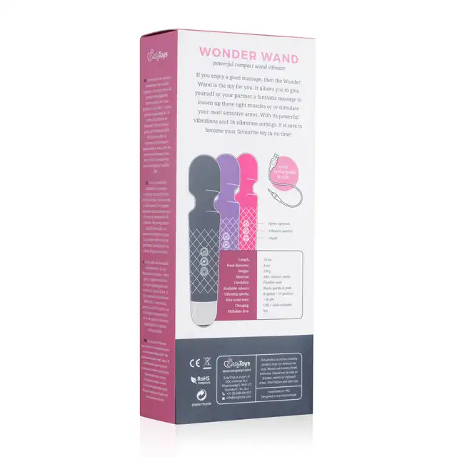 EasyToys Mini Wand Vibrator - Purple Magiczna różdżka 18 wzorów wibracji, ładowny na USB