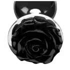 Booty Sparks - Black Rose L. Srebrny plug analny z czarną różą. 