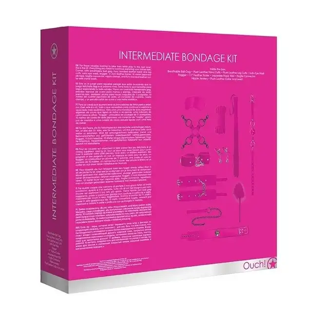 Ouch! - Intermediate Bondage Kit - Pink. Różowy wieloczęściowy zestaw  BDSM dla średniozaawansowanych 