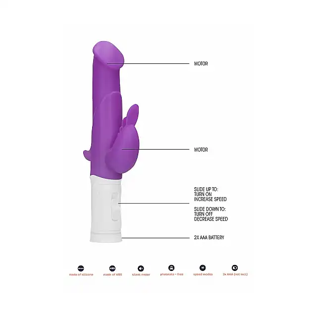 GC - Rotating Beetle Vibrator Purple. Silikonowy wibrator z 2 silniczkami, mocne doznania 
