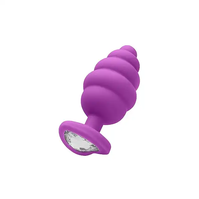 Ouch! - Regular Ribbed Diamond Heart Plug Purple - Prążkowany fioletowy plug z kryształkiem. Mega sale!