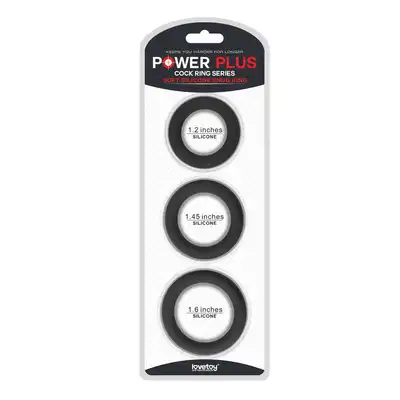 Lovetoy - Power Plus Silicone Snur Ring Set. Zestaw 3 silikonowych pierścieni na penisa w kolorze czarnym 