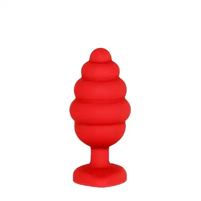 Ouch! - Regular Ribbed Diamond Heart Plug - Czerwony prążkowany korek analny z kryształkiem. Top produkt! Mega sale!