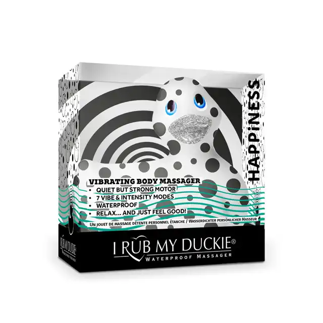 Big Teaze Toys - I Rub my Duckie 2.0 Happines BlackWhite. Cudowna dyskretna wibrująca kaczuszka do masażu. 7 programów. Wodoodporna.