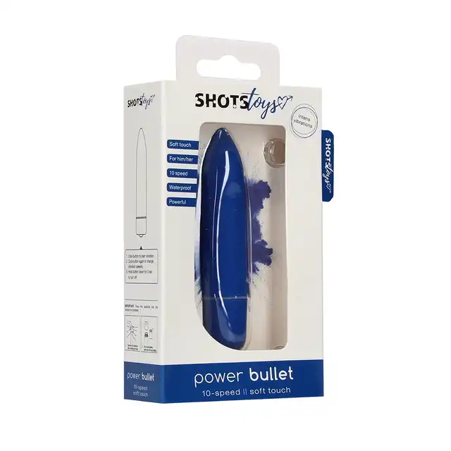 Shots Toys - Power Bullet Blue. Mini wibrator 10 trybów. Modny ciemnoniebieski kolor 