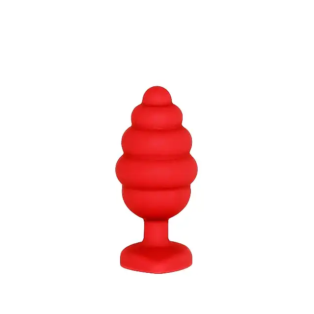 Ouch! - Regular Ribbed Diamond Heart Plug - Czerwony prążkowany korek analny z kryształkiem. Top produkt! Mega sale!