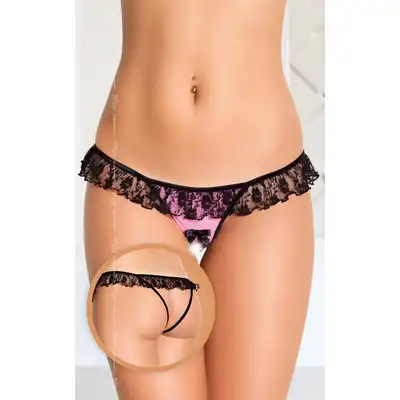 SoftLine - G-String 2417 S/L. Przeurocze figi z otwartym krokiem. Idealne dla ponętnie cukierkowej kobiety. Cudowna kombinacja różu i czerni