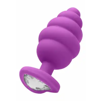 Ouch! - Large Ribbed Diamond Heart Plug. Prążkowany korek analny z kryształkiem rozmiar L