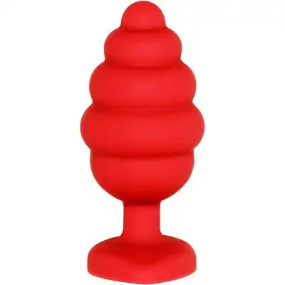 Ouch! - Large Ribbed Diamond Heart Plug. Prążkowany czerwony plug z kryształkiem. Mega sale! Ostatnia sztuka!