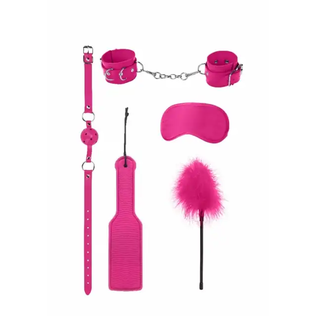 Ouch! - Introductory Bondage Kit #4 Pink - rózowy, 4-częściowy zestaw do ekscytujących  zabaw