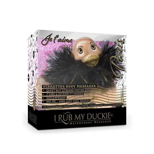 Big Teaze Toys - I Rub My Duckie 2.0 Paris Collection Gold. Kaczuszka glamour z diamentem Svarowskiego i Boa. 7 programów. Wibrator incognito.