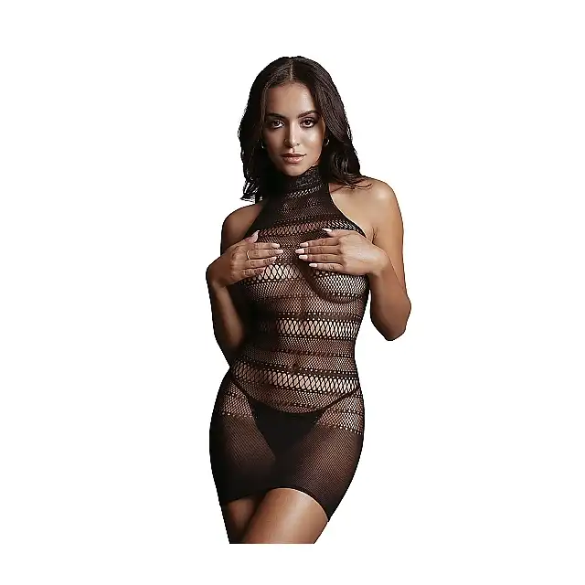 Le Desir - High Lace Neck Net Mini Dress - siateczkowa seksowna mini sukienka