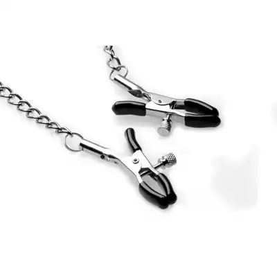 Strict - Silicone Ball Gag With Nipple Clamps. Regulowane klamerki na sutki z kneblem. 
