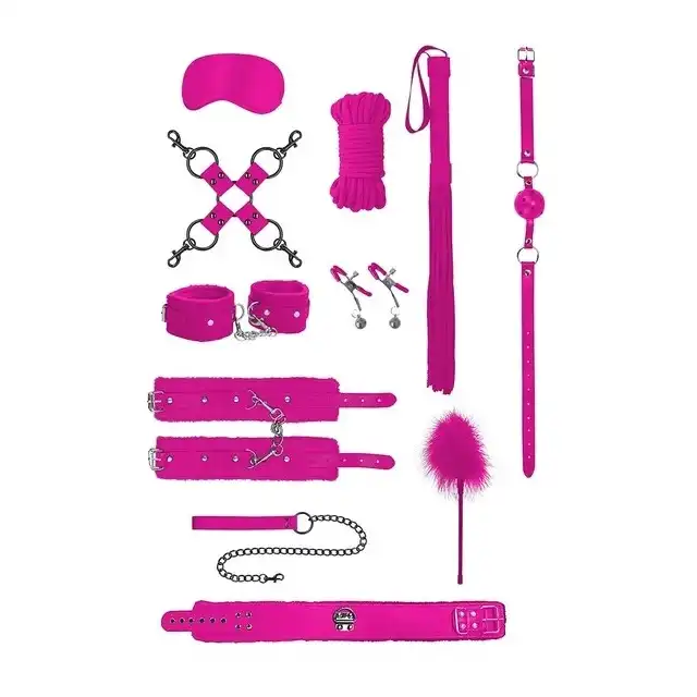 Ouch! - Intermediate Bondage Kit - Pink. Różowy wieloczęściowy zestaw  BDSM dla średniozaawansowanych 