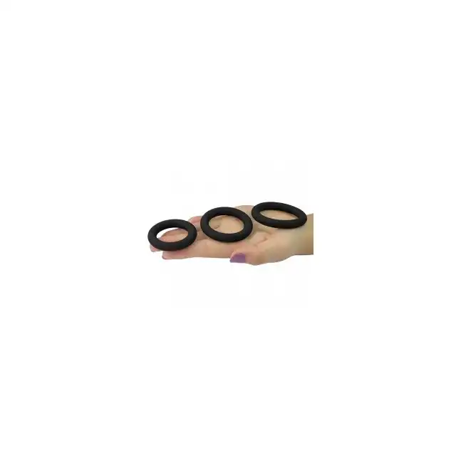 Lovetoy - Power Plus Silicone Snur Ring Set. Zestaw 3 silikonowych pierścieni na penisa w kolorze czarnym 