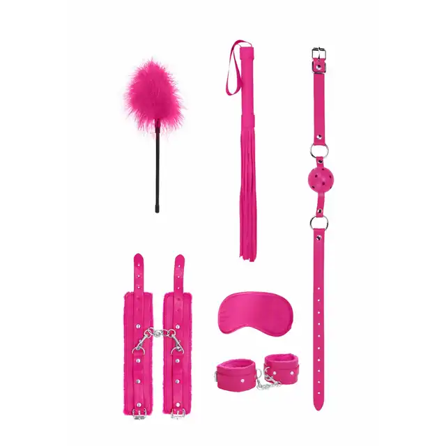 Ouch! Beginners Bondage Kit - Pink. Wieloczęściowy zestaw BDSM dla początkujących w kolorze różowym
