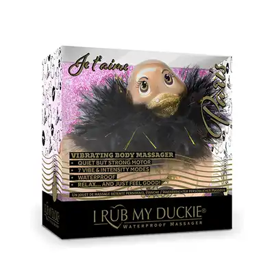 Big Teaze Toys - I Rub My Duckie 2.0 Paris Collection Gold. Kaczuszka glamour z diamentem Svarowskiego i Boa. 7 programów. Wibrator incognito.