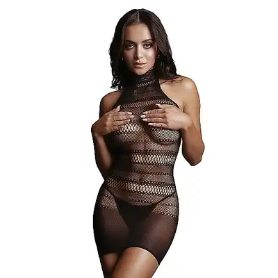 Le Desir - High Lace Neck Net Mini Dress - siateczkowa seksowna mini sukienka