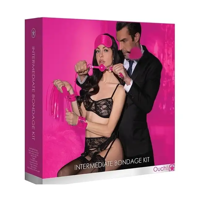 Ouch! - Intermediate Bondage Kit - Pink. Różowy wieloczęściowy zestaw  BDSM dla średniozaawansowanych 