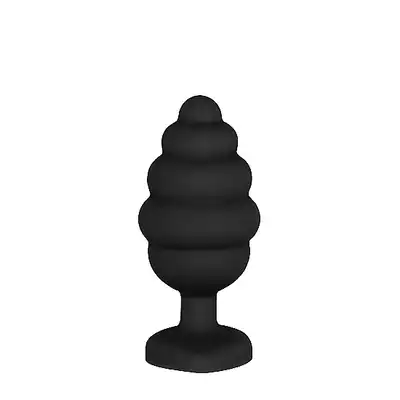 Ouch! - Regular Ribbed Diamond Heart Plug - Prążkowany czarny plug z kryształkiem. Top produkt. Ostatnia sztuka!