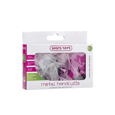 ShotsToys - Metal Handcuffs Pink. Różowe kajdanki z lekkiego metalu z 2 kluczykami. Z nimi zniewalanie stanie się przyjemniejsze. Top produkt! Mega sale! Ostatnia sztuka!
