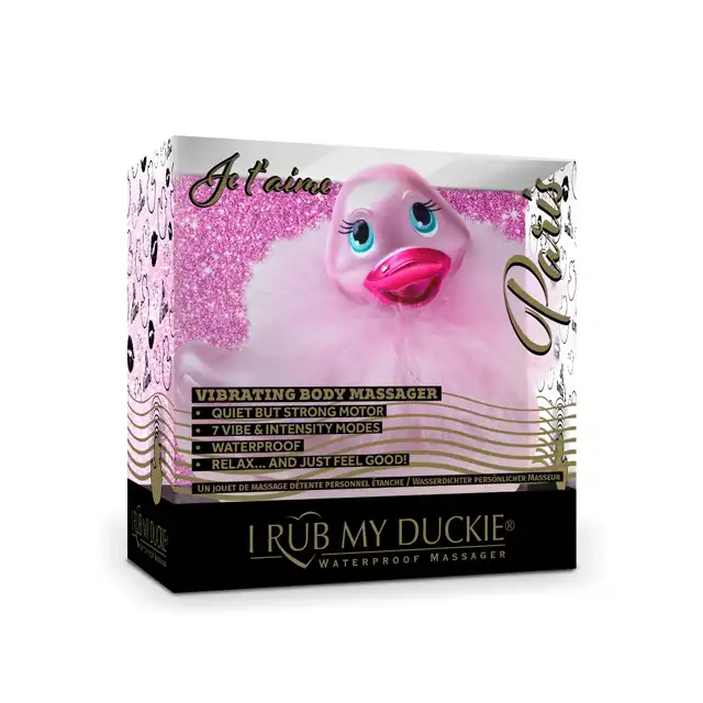 Big Teaze Toys - I Rub My Duckie 2.0 Paris Collction Pink. Kaczuszka glamour z diamentem Svarowskiego i Boa. 7 programów. Wibrator incognito.