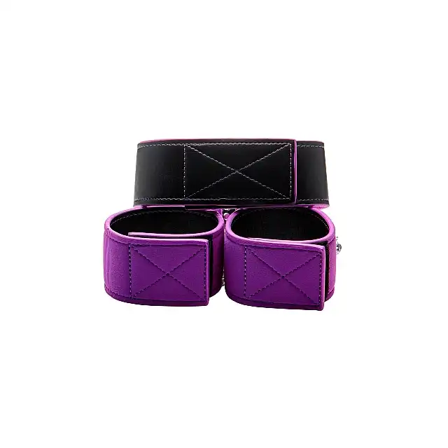 Ouch! - Reversible Collar Cuffs Purple - skórzana obroża połączona z kajdankami. Idealna sesja BDSM. Mega sale!