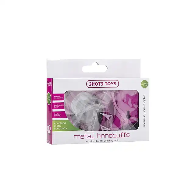Shots Toys - Metal Handcuffs Pink. Różowe kajdanki z lekkiego metalu z 2 kluczykami 
