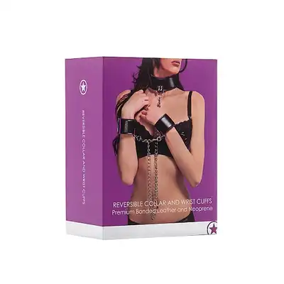Ouch! - Reversible Collar Cuffs Purple - skórzana obroża połączona z kajdankami. Idealna sesja BDSM. Mega sale!