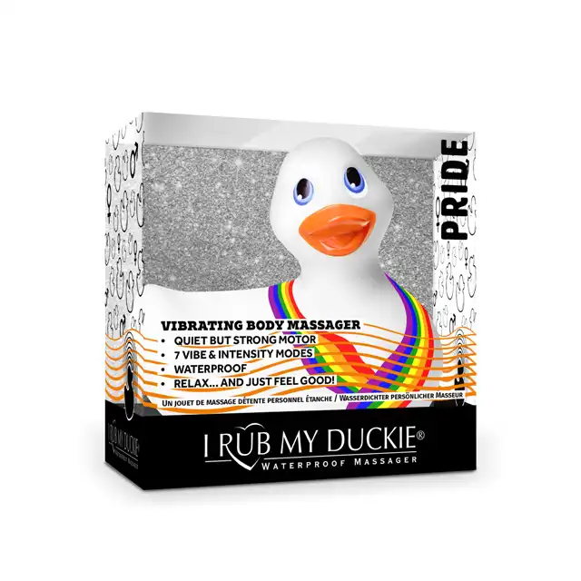I Rub My Duckie 2.0 - Pride White. Wibrująca kaczuszka z motywem tęczy. 7 trybów wibracji. 