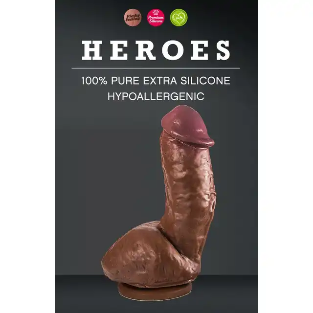 Heroes - #11 Brown. Bardzo realistyczne brązowe dildo 19,5 cm z wyciągalną przyssawką 