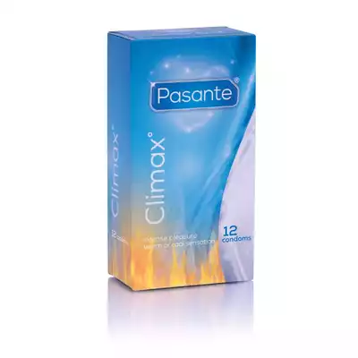 Pasante - Climax 12pc. Prążkowane prezerwatywy z efektem rozgrzewającym i z efektem chłodzącym. 12 sztuk