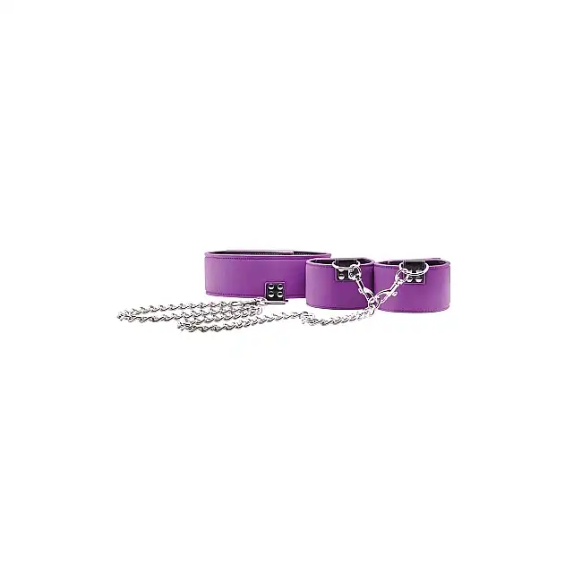 Ouch! - Reversible Collar Cuffs Purple - skórzana obroża połączona z kajdankami. Idealna sesja BDSM. Mega sale!