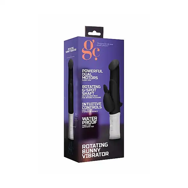 GC - Rotating Bunny Vibrator Black - wibrator z króliczkiem oraz grubszą końcówką, zapewni niesamowity orgazm! Mega sale!