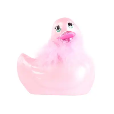 Big Teaze Toys - I Rub My Duckie 2.0 Paris Collction Pink. Kaczuszka glamour z diamentem Svarowskiego i Boa. 7 programów. Wibrator incognito.
