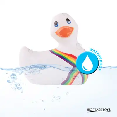 I Rub My Duckie 2.0 - Pride White. Wibrująca kaczuszka z motywem tęczy. 7 trybów wibracji. 