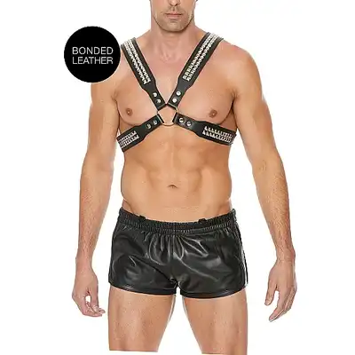 Ouch! - Men's Pyramid Stud Body Harness - Męski super harness. One Size - Czarna. Fetish Brand of the Year. Ostatnia sztuka!