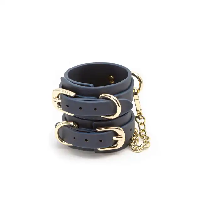 Nsnovelties - Bondage Couture. Wrist Cuff. Super dizajnerskie kajdanki. Niebieski plus złoty metal. Boskie.