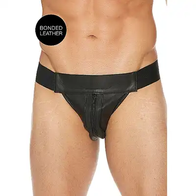 Ouch! - Plain Front With Zip Jock - Elegancki Jockstrap. S/M - Czarna. Fetish Brand of the Year. Ostatnia sztuka!