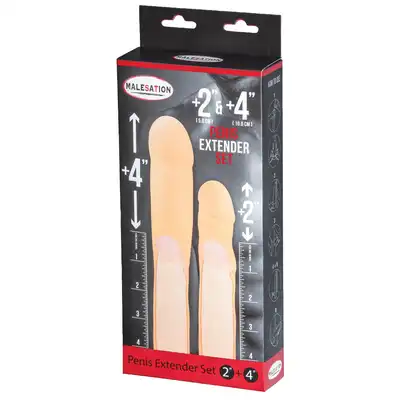 Malestation - Penis Extender Set 2 + 4. Niezwykły zestaw 2 przedłużek na penisa 5 cm i 10 cm 