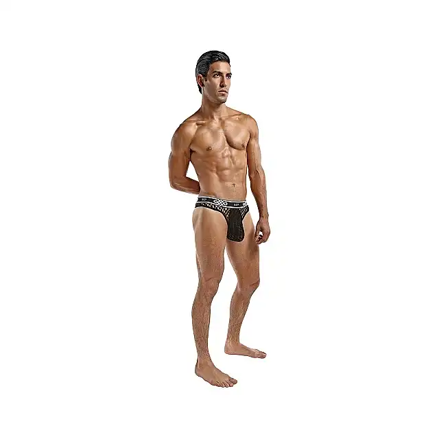 Male Power - Lo Rise Thong Black L/XL. Seksowne męskie slipki z eksponujące pośladki 