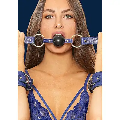 Ouch! - Breathable Ball Gag Sailor Blue. Marynarski knebel z otworkami do oddychania 