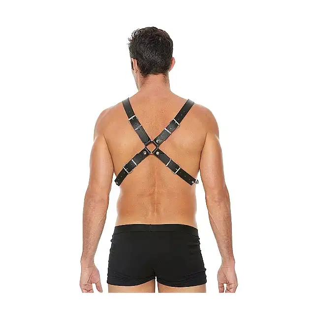 Ouch! - Men's Chain Harness - Skóra i metal. One Size - Czarny. Fetish Brand of the Year. Ostatnia sztuka!