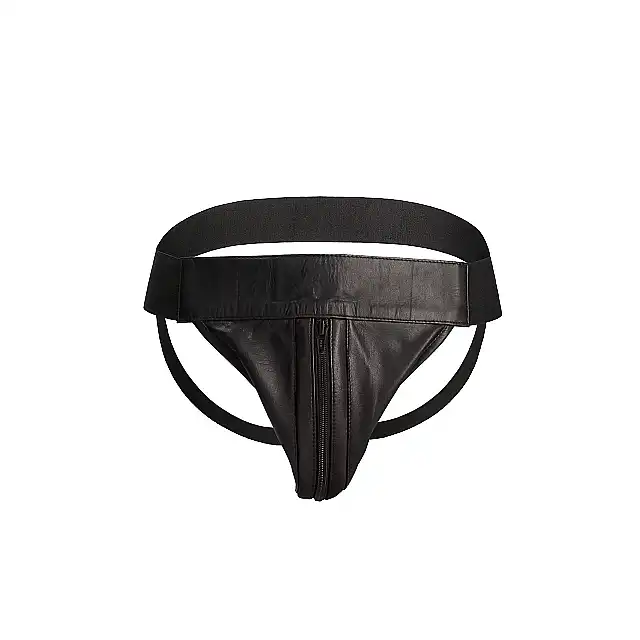 Ouch! - Plain Front With Zip Jock - Elegancki Jockstrap. S/M - Czarna. Fetish Brand of the Year. Ostatnia sztuka!