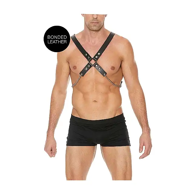 Ouch! - Men's Chain Harness - Skóra i metal. One Size - Czarny. Fetish Brand of the Year. Ostatnia sztuka!