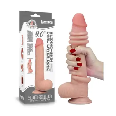 Love Toy - 9 Inch Sliding Skin Dildo. Inowacyjne dildo z ruchomą skórą. Profesjonalne. Jak żywy penis.