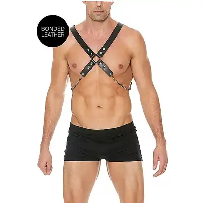 Ouch! - Men's Chain Harness - Skóra i metal. One Size - Czarny. Fetish Brand of the Year. Ostatnia sztuka!