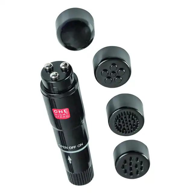 One Night Stand - Mini Vibe Set Black. Mocny, precyzyjny czarny wibrator z 4 nakładkami.